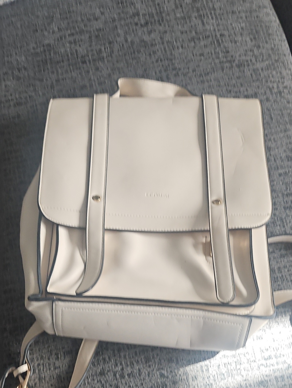 Cream Faux Leather Backpack Shoulder Bag